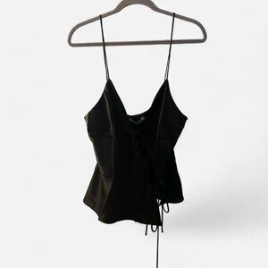 Black silk cami top with tie detail